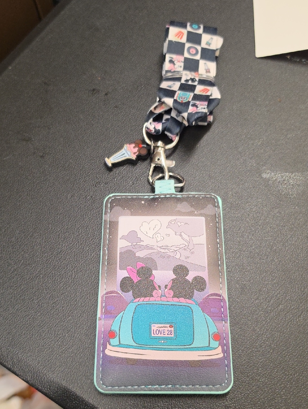 Disney Teal and Black Mickey & Minnie Lanyard Cardholder with Charm